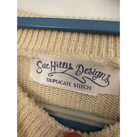 Sue Hillis Designs Duplicate Stitch 100% Cotton Cream Knit Top Short Sleeve‎ 2X - Picture 9 of 14